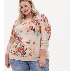 Torrid Light Taupe Floral Raglan Sweatshirt size 0